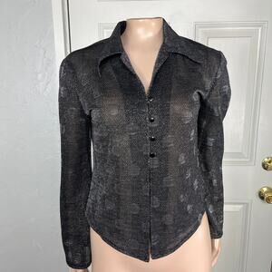Vintage y2K 90's Lurex Metallic Top Born In America Bell Sleeve Polka Dot F9